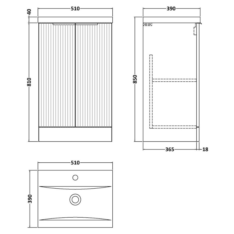 Fluted 500mm Freestanding Cabinet Vanity Units