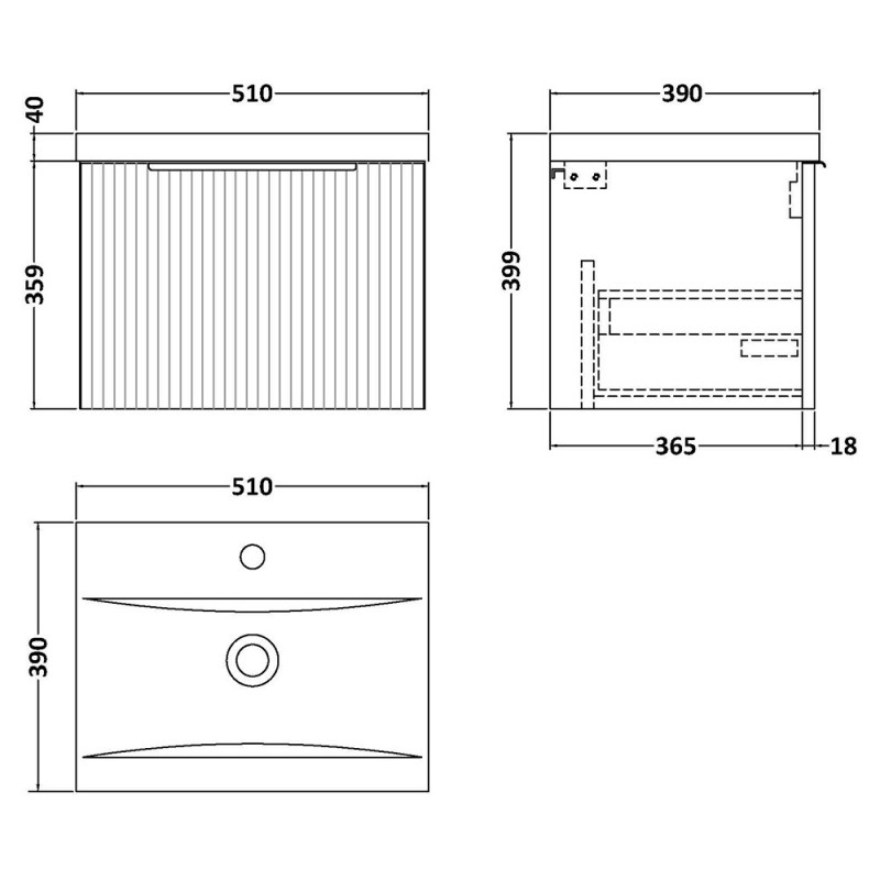 Fluted 500mm Wall Hung Single Drawer Vanity Units