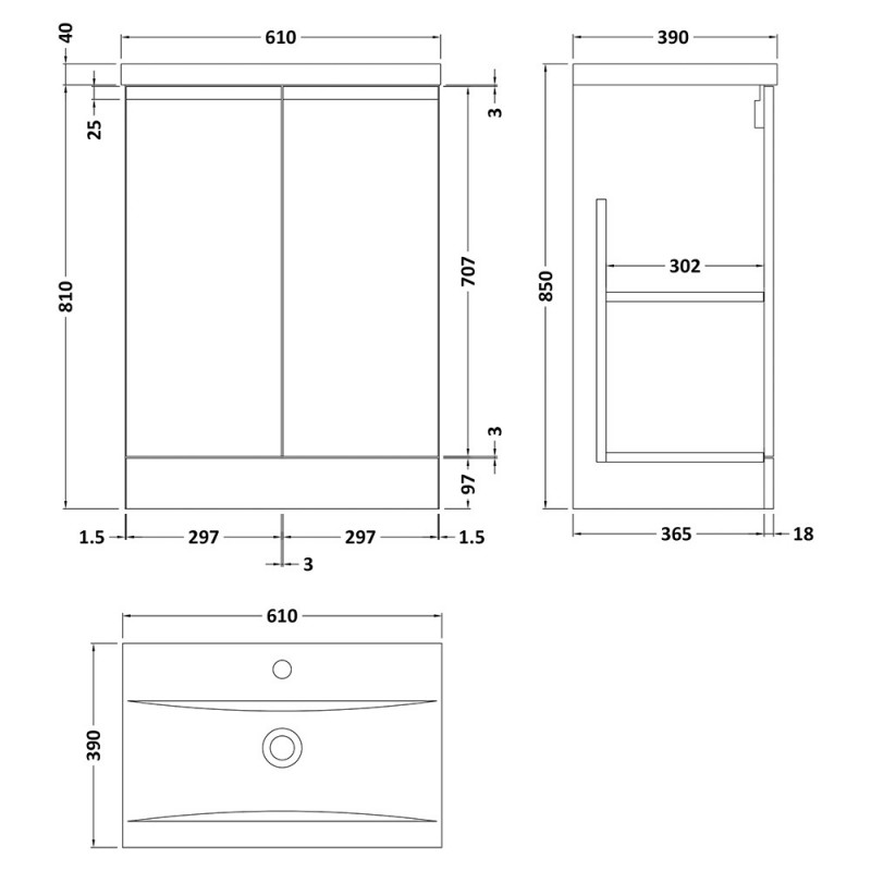 Urban 600mm Freestanding Cabinet Vanity Units