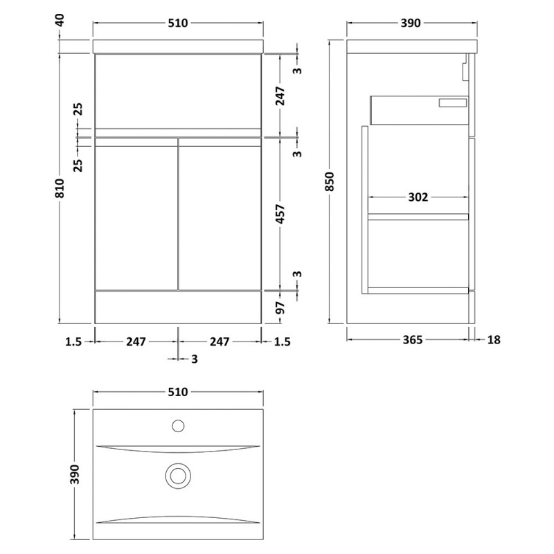 Urban 500mm Freestanding Cabinet & Drawer Vanity Units