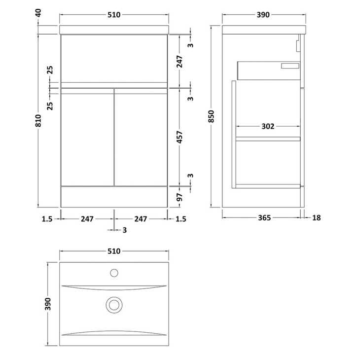 Urban 500mm Freestanding Cabinet & Drawer Vanity Units