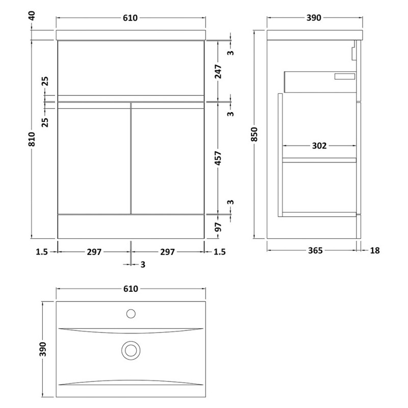 Urban 600mm Freestanding Cabinet & Drawer Vanity Units