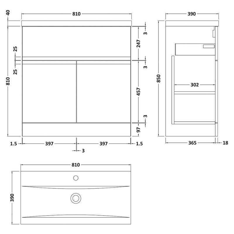 Urban 800mm Freestanding Cabinet & Drawer Vanity Units