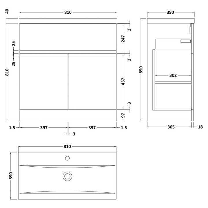 Urban 800mm Freestanding Cabinet & Drawer Vanity Units