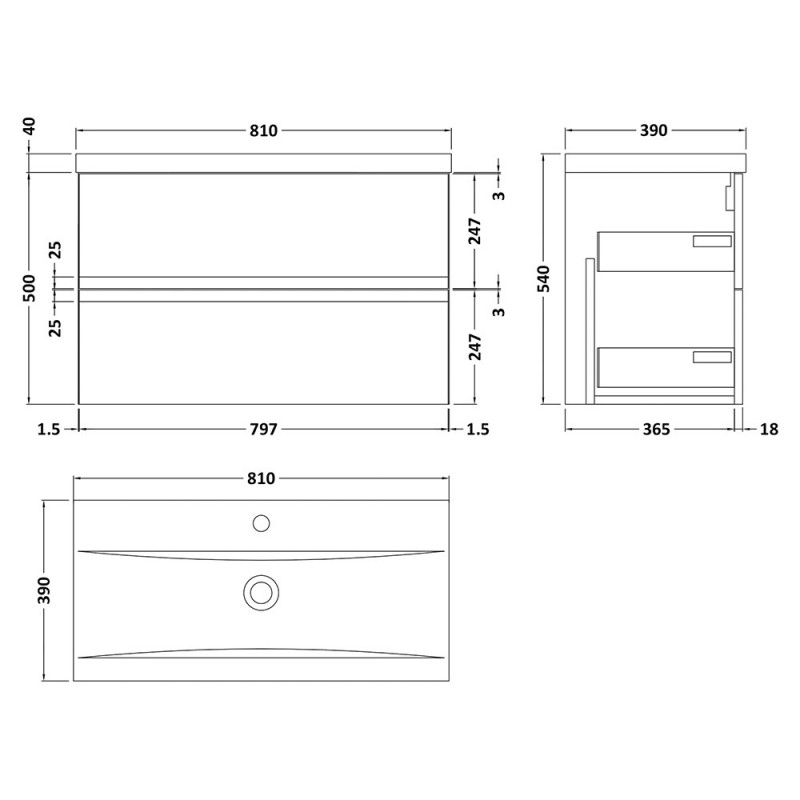 Urban 800mm Wall Hung Double Drawer Vanity Units