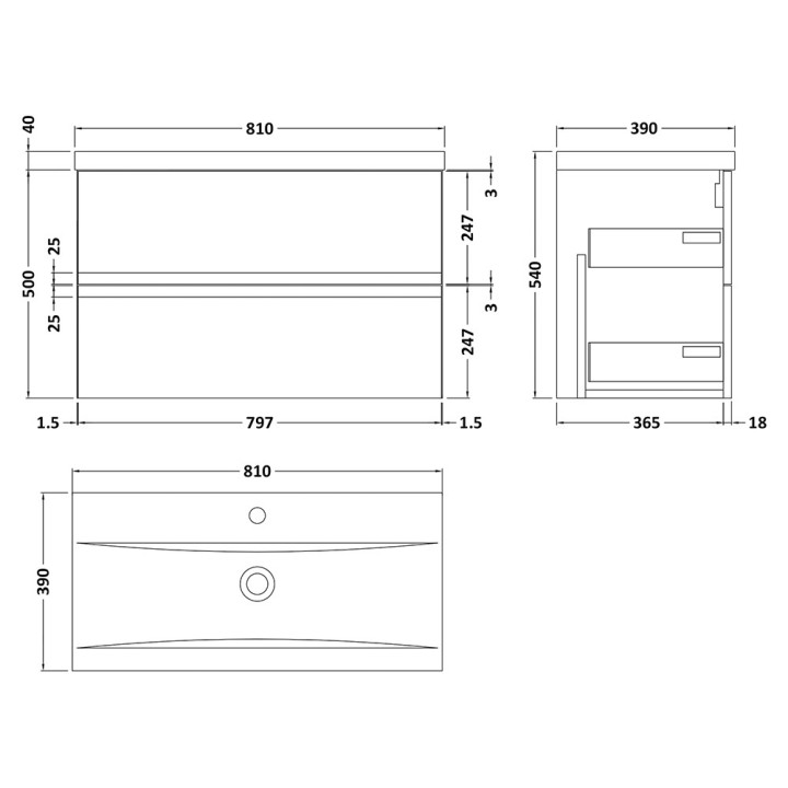 Urban 800mm Wall Hung Double Drawer Vanity Units