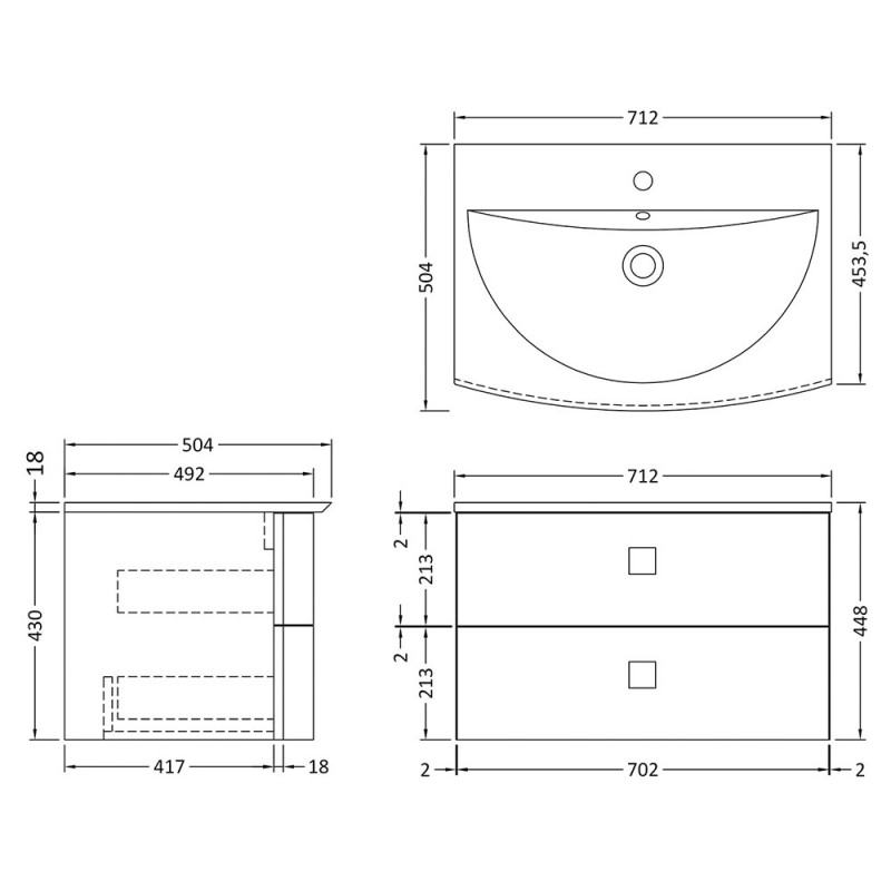 Sarenna 700mm Wall Hung Double Drawer Vanity Units