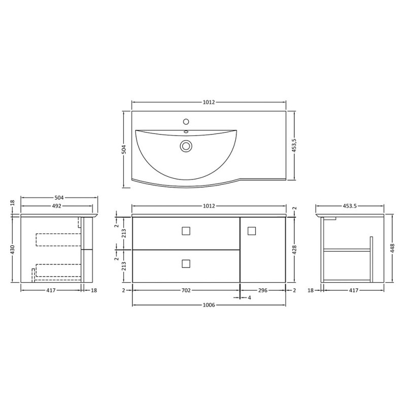 Sarenna 1000mm Wall Hung Double Drawer & Cabinet Vanity Units