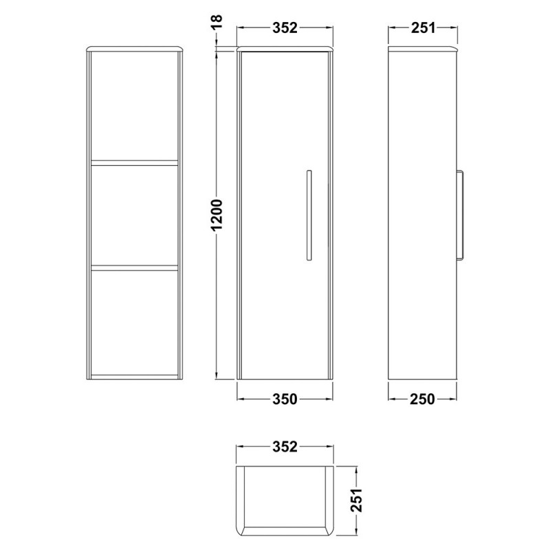 Solar 350mm x 1200mm Tall Cupboard Units