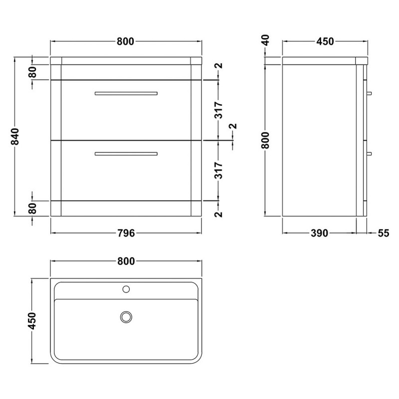 Solar 800mm Freestanding Double Drawer Vanity Units