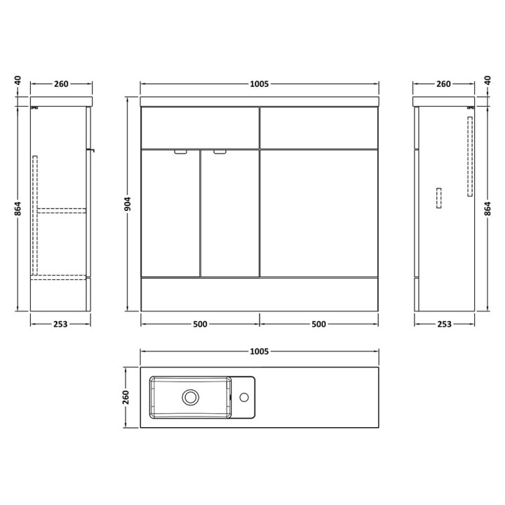 Fusion 1000mm Slimline Freestanding WC Combination Vanity Units