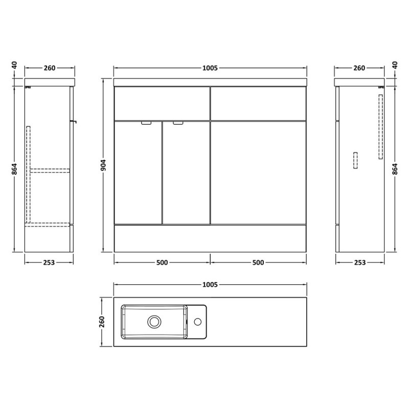 Fusion 1000mm Slimline Freestanding WC Combination Vanity Units