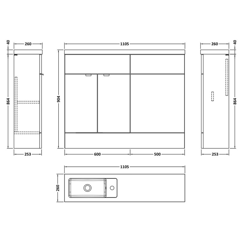 Fusion 1100mm Slimline Freestanding WC Combination Vanity Units