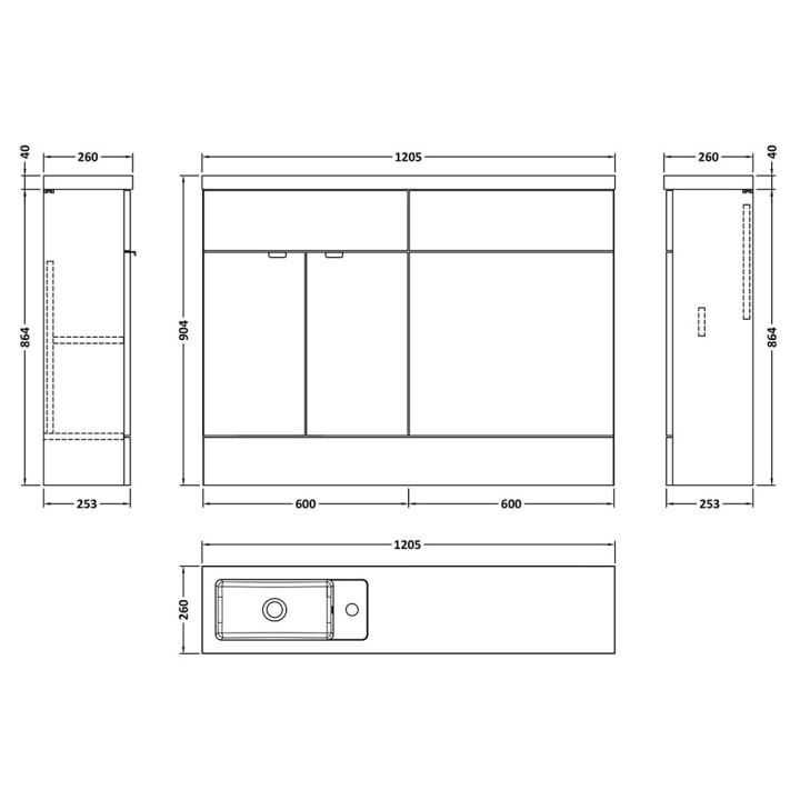 Fusion 1200mm Slimline Freestanding WC Combination Vanity Units