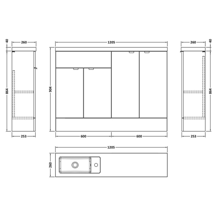Fusion 1200mm Slimline Freestanding Cabinet Vanity Units
