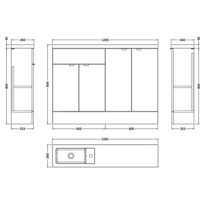 Fusion 1200mm Slimline Freestanding Cabinet Vanity Units