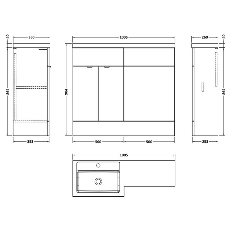 Fusion 1000mm Full Depth Freestanding WC Cabinet Vanity Units