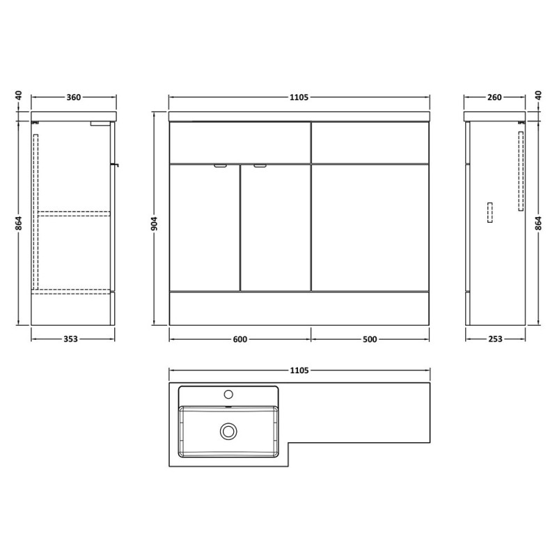 Fusion 1100mm Full Depth Freestanding WC Cabinet Vanity Units