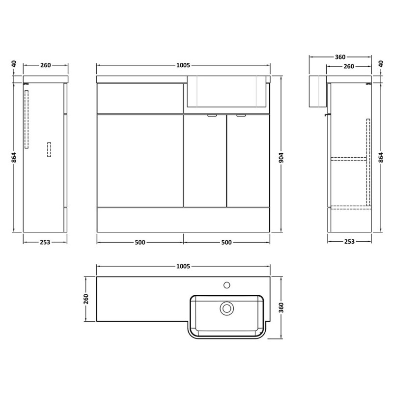 Fusion 1000mm Semi-recessed Freestanding Combination Toilet & Round Basin Vanity Units