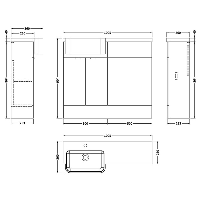 Fusion 1000mm Semi-recessed Freestanding Combination Toilet & Round Basin Vanity Units