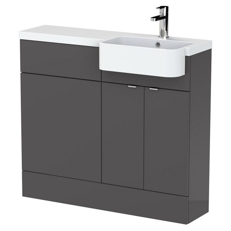 Fusion 1000mm Semi-recessed Freestanding Combination Toilet & Round Basin Vanity Units