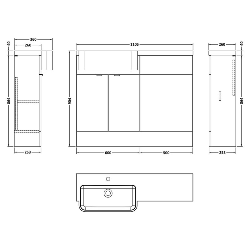 Fusion 1100mm Semi-recessed Freestanding Combination Toilet & Round Basin Vanity Units