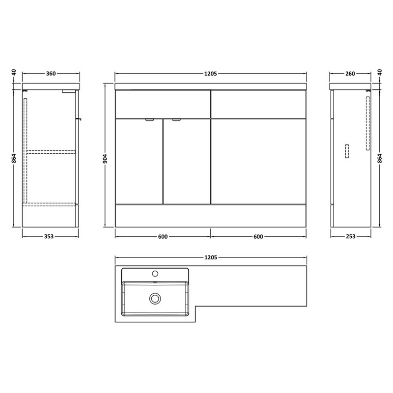 Fusion 1200mm Full Depth Freestanding Combination Toilet and Vanity Units