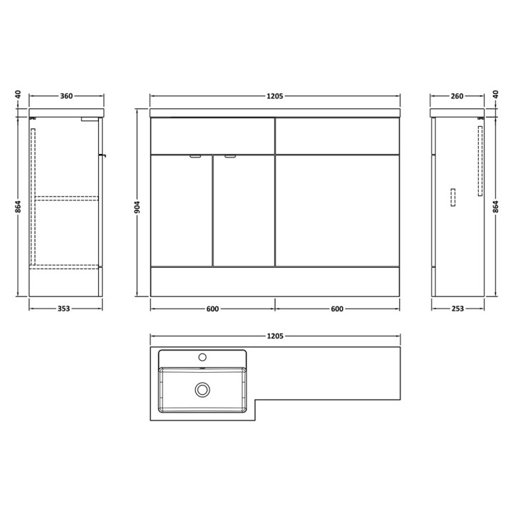 Fusion 1200mm Full Depth Freestanding Combination Toilet and Vanity Units
