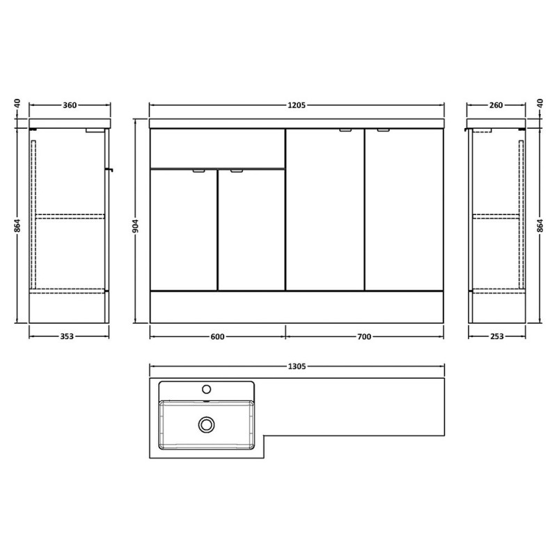 Fusion 1200mm Full Depth Freestanding Combination Vanity and Storage Units