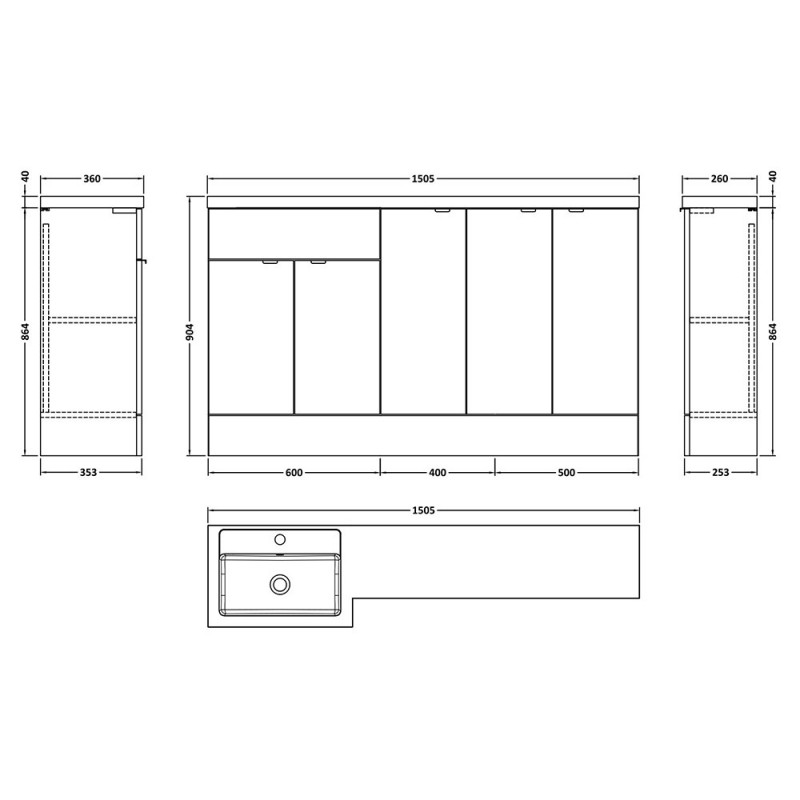 Fusion 1500mm Full Depth Freestanding Combination Vanity and Storage Units