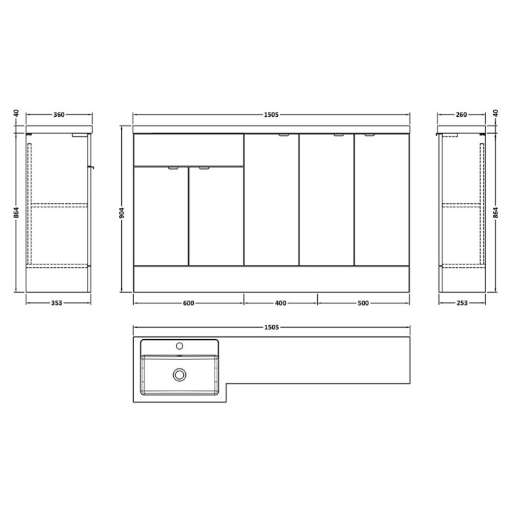 Fusion 1500mm Full Depth Freestanding Combination Vanity and Storage Units