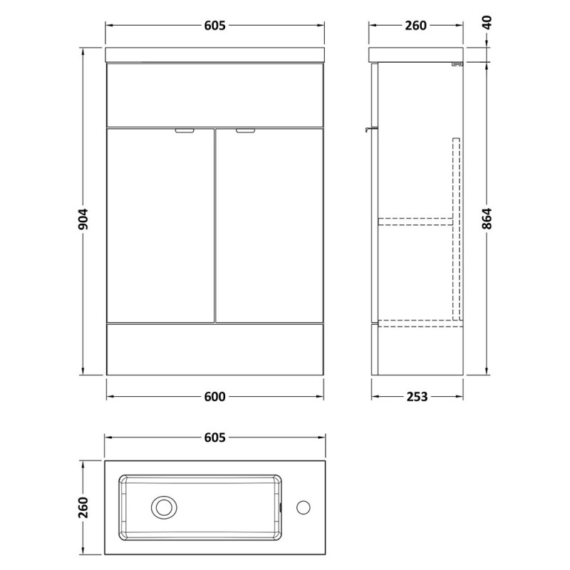 Fusion 600mm Slimline Freestanding Vanity Units