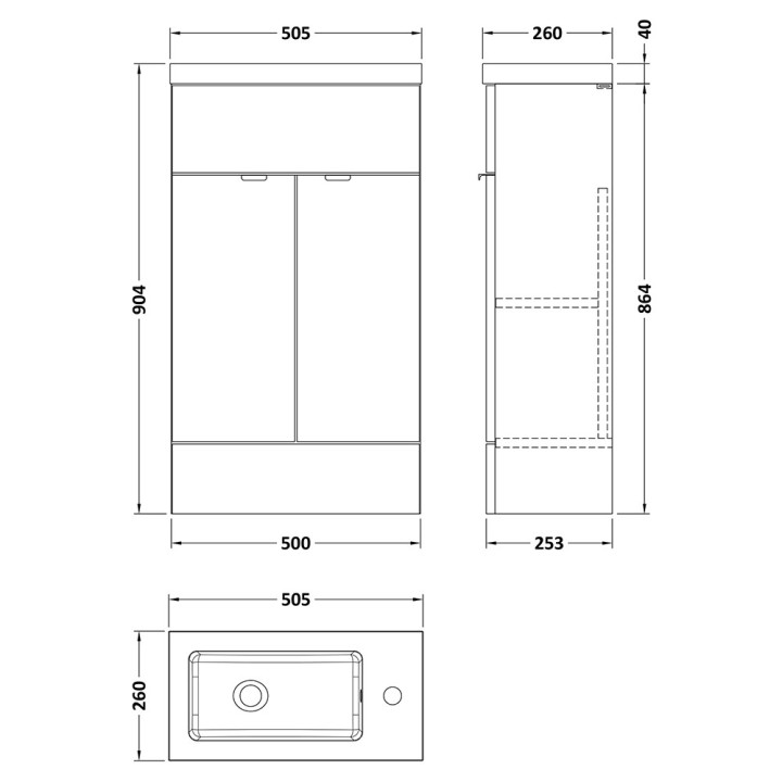 Fusion 500mm Slimline Freestanding Vanity Units