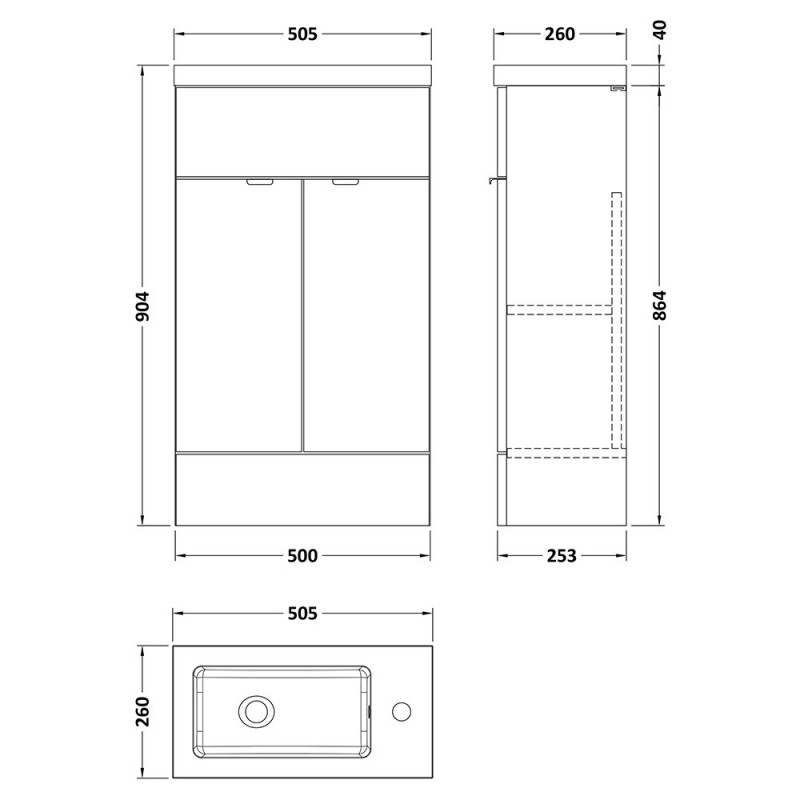 Fusion 500mm Slimline Freestanding Vanity Units