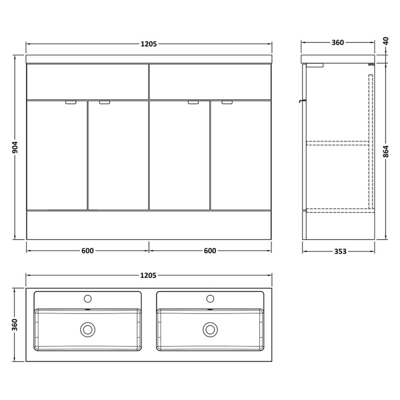 Fusion 1200mm Full Depth Freestanding Twin Basin Units