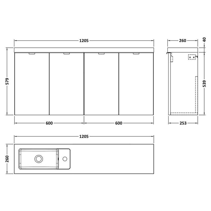 Fusion 1200mm Slimline Wall Hung Vanity Unit