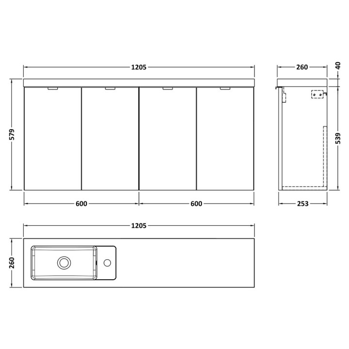 Fusion 1200mm Slimline Wall Hung Vanity Unit