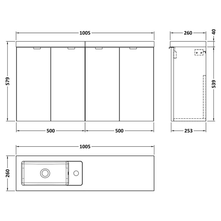 Fusion 1000mm Slimline Wall Hung Vanity Units
