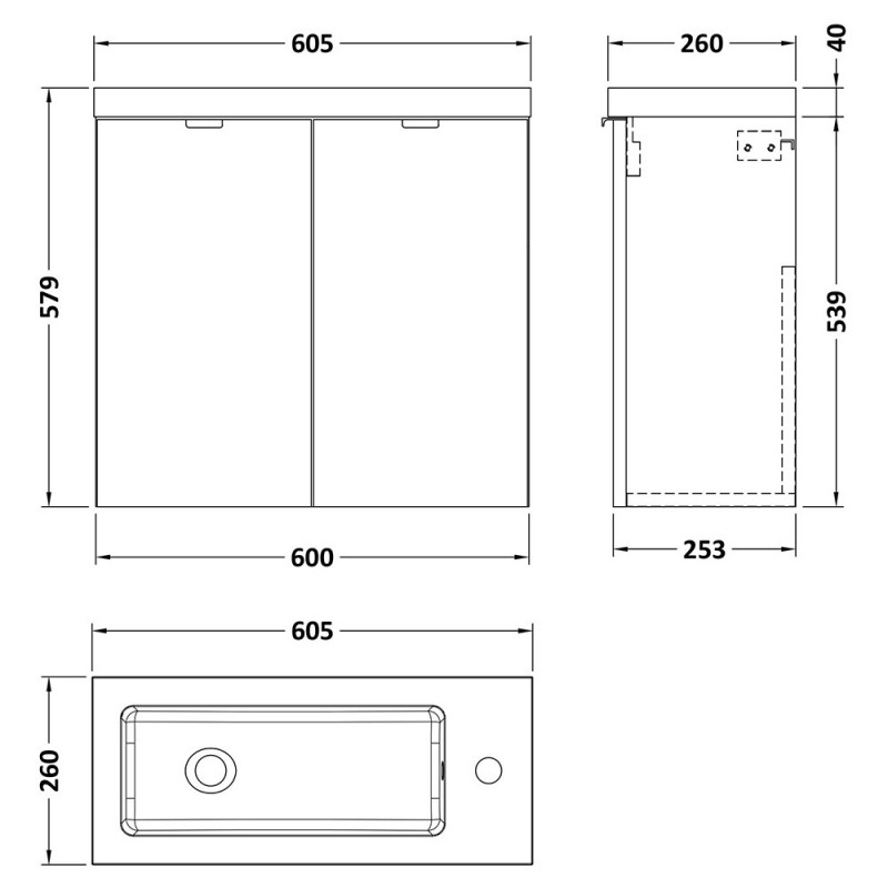 Fusion 600mm Slimline Wall Hung Vanity Unit