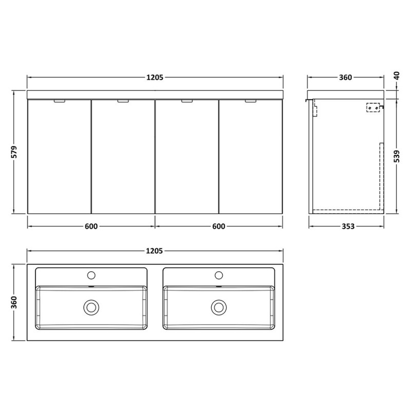 Fusion 1200mm Full Depth Wall Hung Cabinet Vanity Units