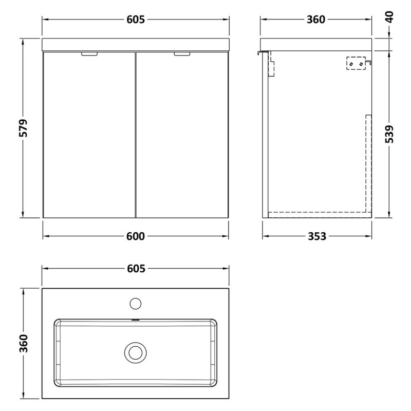 Fusion 600mm Full Depth Wall Hung Cabinet Vanity Units