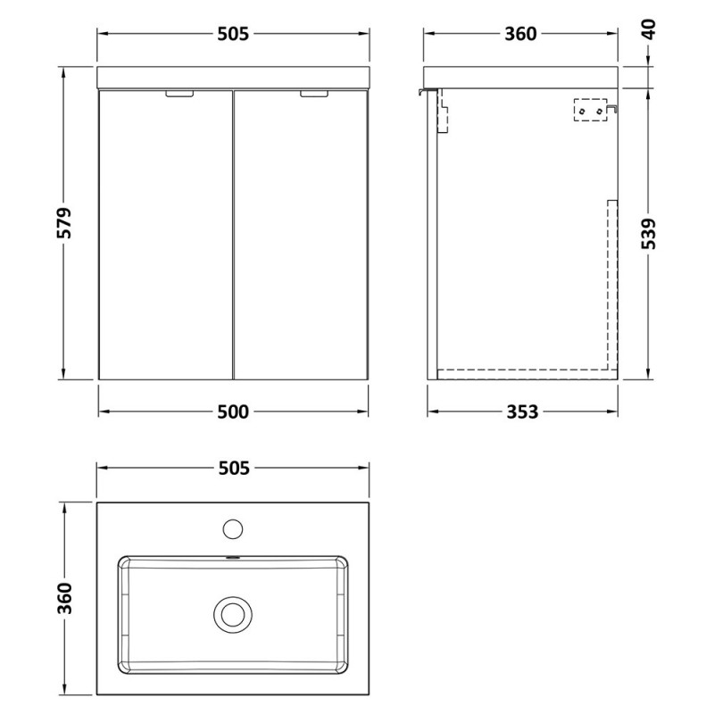 Fusion 500mm Full Depth Wall Hung Cabinet Vanity Units