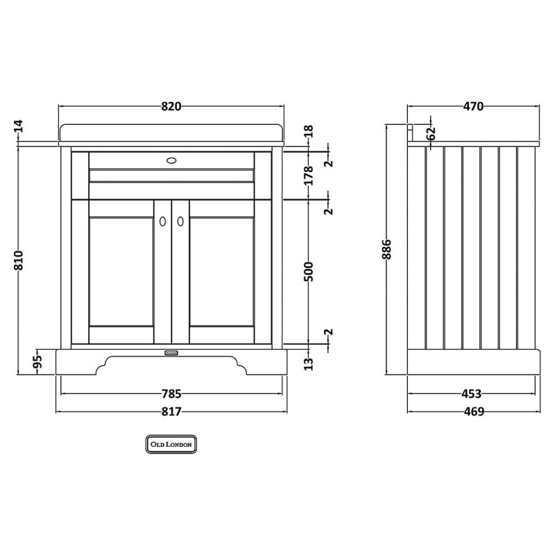 Old London 800mm Traditional Marble Vanity Units