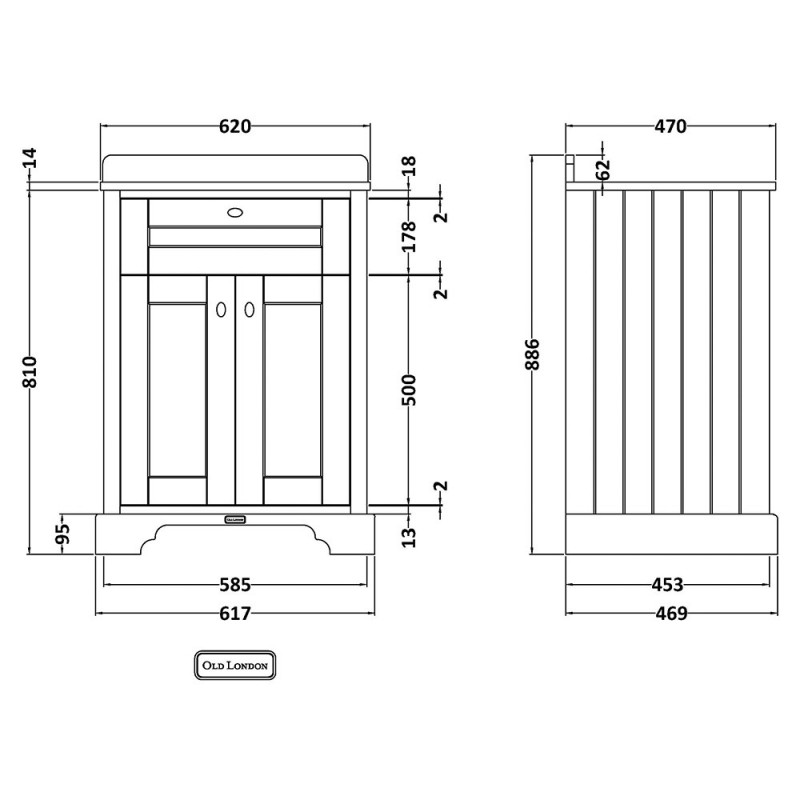 Old London 600mm Traditional Marble Vanity Units With Square Basin