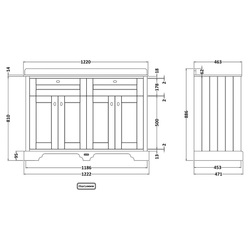 Old London 1200mm Traditional Marble Vanity Units With Square Basin