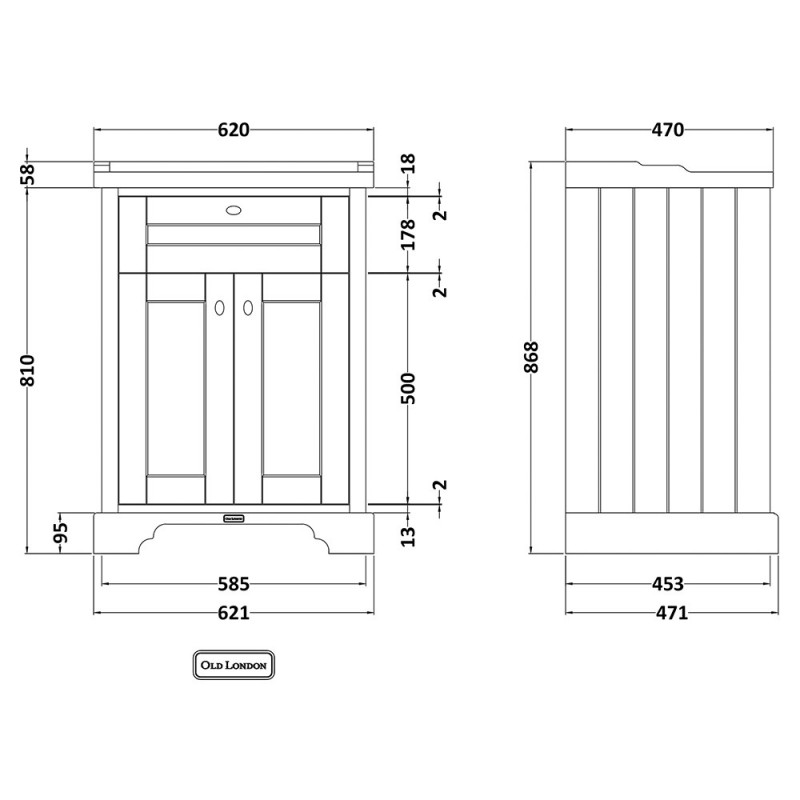 Old London 600mm Traditional Vanity Units