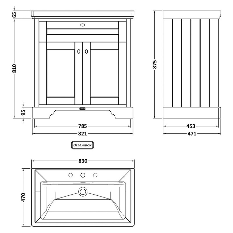 Old London 800mm Traditional Vanity Units