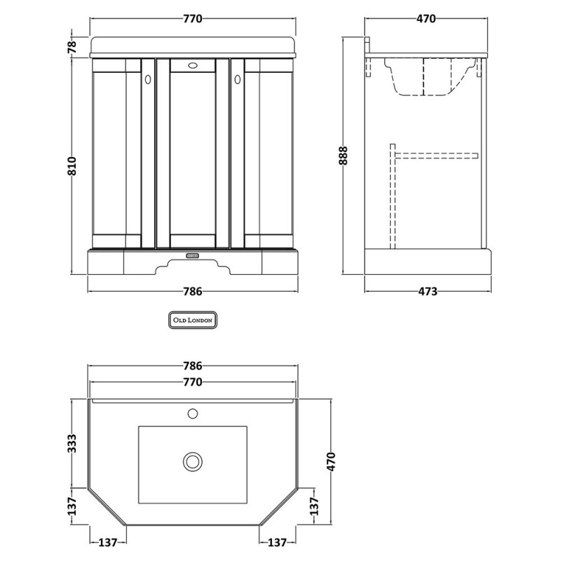 Old London 750mm Angled Traditional Vanity Basin