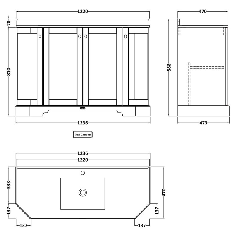 Old London 1200mm Angled Traditional Vanity Basin