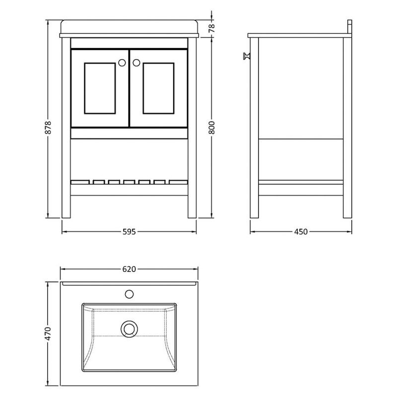 Bexley 600mm Freestanding Vanity Units with Marble Tops